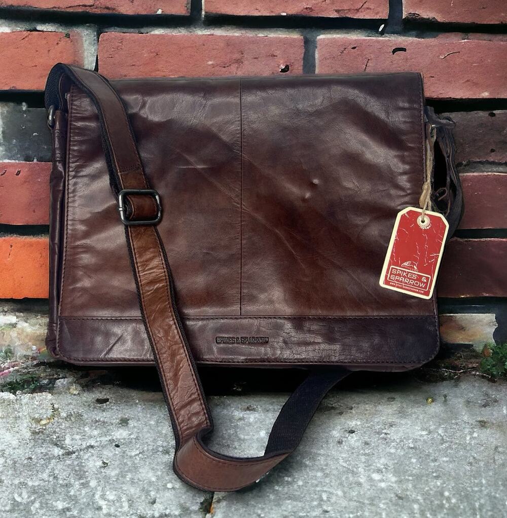 Spikes and Sparrow Noah Dark Brown Leather Crossbody Messenger Bag Laptop Travel